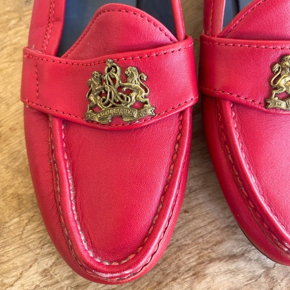 RALPH LAUREN Vtg 80s Red Leather Loafers Crest Bench Made Maine USA 7.5 NEW RARE - Picture 3 of 14